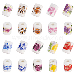 100Pcs 10 Colors Handmade Porcelain Beads, Famille Rose Style, Column with Flower Pattern, Mixed Color, 12.5x8.5mm, Hole: 3mm, 10pcs/color(PORC-FH0001-12)