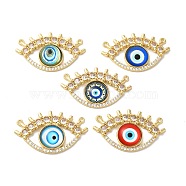 Rack Plating Brass Pave Clear Cubic Zirconia & Glass Pendants, Eye Charms, Real 18K Gold Plated, Cadmium Free & Lead Free, Long-Lasting Plated, Mixed Color, 23x38x5mm, Hole: 1.2mm(KK-G504-23G)