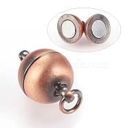 Brass Magnetic Clasps with Loops, Round, Brushed Red Copper, 16.5x10mm, Hole: 2.5~3mm(KK-E737-30R)