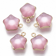 Resin Pendants, with Golden Plated Iron Loops, Imitation Cat Eye Style, Star, Pink, 19x15.5x8mm, Hole: 1.8mm(RESI-S383-031F)