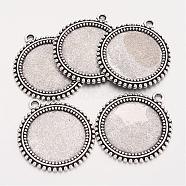 Tibetan Style Flat Round Alloy Pendant Cabochon Settings, Cadmium Free & Lead Free, Antique Silver, Tray: 25mm, 37x33x2mm, Hole: 3mm, about 180pcs/1000g(TIBEP-Q045-031AS-RS)