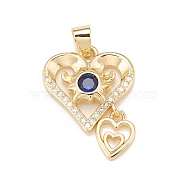 Brass Micro Pave Cubic Zirconia Pendants, Real 18K Gold Plated, Lead Free & Cadmium Free, Heart, Midnight Blue, 21x17x3mm, Hole: 4x3mm(KK-A161-31G)