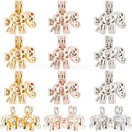 SUPERFINDINGS 12Pcs 3 Colors Rack Plating Alloy Locket Pendants, Elephant, Mixed Color, 21x20x10.5mm, Hole: 3x4.5mm, 4pcs/color(FIND-FH0004-77)