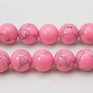 Synthetic Turquoise Beads Strands, Dyed, Round, Hot Pink, 6mm, Hole: 1mm, about 66pcs/strand, 15.7 inch(TURQ-H038-6mm-XXS08)