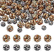 Biyun 100Pcs 2 Patterns Printed Natural Wooden Beads, Round with Cow Pattern & Leopard Print Pattern, Mixed Color, 50pcs/Pattern(WOOD-BY0001-01)