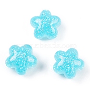 Transparent Epoxy Resin Decoden Cabochons, Glitter Star, Cyan, 17x17.5x11mm(CRES-P035-09A)