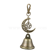 Iron Bell Pendant Decoration, Swivel Lobster Claw Clasps and Alloy Moon Charms for Bag Ornaments, Antique Bronze, Star, 113mm(HJEW-JM02451)