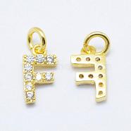 Brass Micro Pave Grade AAA Cubic Zirconia Charms, Letter F, Cadmium Free & Nickel Free & Lead Free, Real 18K Gold Plated, 9x5x1.5mm, Hole: 2mm(ZIRC-P067-11G-F-NR)