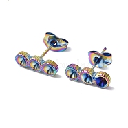 Ion Plating(IP) 304 Stainless Steel Stud Earring Findings, with Rhinestone Settng and Ear Nuts, Flat Round, Rainbow Color, Fit For 2.5mm Rhinetstone, 12.5x4.5mm, Pin: 0.7mm(STAS-F286-08MC)