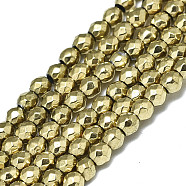 Electroplate Non-magnetic Synthetic Hematite Beads Strands, Barrel, Faceted, Real 18K Gold Plated, 2x2mm, Hole: 0.5mm, about 180~190pcs/strand, 15.75 inch(40cm)(G-S352-46)
