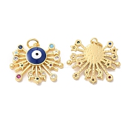 Brass Micro Pave Colorful Cubic Zirconia Pendants, with Enamel & Jump Ring, Evil Eye with Sun, Moon, Star Charm, Real 18K Gold Plated, 21x23x4mm, Hole: 3.5mm(KK-E068-VA278-2)