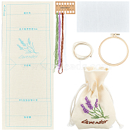 Lavender Pattern Embroidery Starter Drawstring Bag Making Kit, Including Plastic Embroidery Hoop, Fabric, Polyester Threads, Iron Needles, Drawstring Cord, Mixed Color, Thread: 1mm(DIY-WH0308-156)