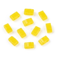 2-Hole Glass Seed Beads, Transparent Colours, Rectangle, Yellow, 4.5~5.5x2x2~2.5mm, Hole: 0.5~0.8mm(SEED-T003-01B-13)