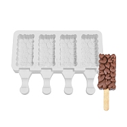 Food Grade DIY Rectangle Ice-cream Silicone Molds, Ice Pop Molds, for Making Ice Cream, 4 Cavities, White, 129x180x23mm, Inner Diameter: 67.5x34mm(DIY-D062-03B)