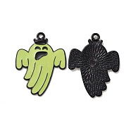 Halloween Theme Rack Plating Alloy Enamel Pendants, Ghost Charms, Electrophoresis Black, 32.5x25x1.8mm, Hole: 2mm(PALLOY-O109-50EB)