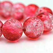 Baking Painted Crackle Glass Beads Strands, Round, Red, 4mm, Hole: 1.1~1.3mm, about 200pcs/strand, 31.4 inch(X-CCG-S001-4mm-15)
