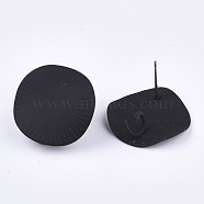 Spray Painted Iron Stud Earring Findings, with Steel Pins and Loop, Flat Round, Black, 21mm, Hole: 4.5mm, Pin: 0.7mm(IFIN-S703-13A)