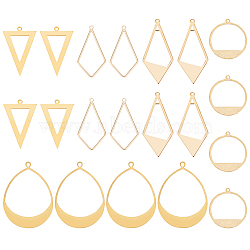 20Pcs 5 Style Brass Pendants, Rhombus & Teardop & Triangle, Golden, 22.5~49x16~35.5x0.8~1mm, Hole: 0.8~1.6mm, 4pcs/style(KK-BC0009-93)
