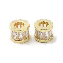 Rack Plating Brass Micro Pave Cubic Zirconia European Beads, Long-Lasting Plated, Lead Free & Cadmium Free, Polygon, Golden, 9x7mm, Hole: 4.6mm(KK-F866-09G)