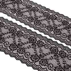 Elastic Lace Embroidery Costume Accessories, Applique Patch, Sewing Craft Decoration, Flower, Black, 150~160mm(DIY-WH0185-08B)