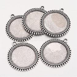 Tibetan Style Flat Round Alloy Pendant Cabochon Settings, Cadmium Free & Lead Free, Antique Silver, Tray: 25mm, 37x33x2mm, Hole: 3mm, about 180pcs/1000g(TIBEP-Q045-031AS-RS)