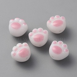 Opaque Acrylic Beads, Cat Paw, Pink, 11x12x9mm, Hole: 1.8mm(OACR-WH0036-10H)