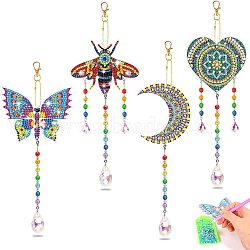 Diamond Art Painting Suncatcher Kits, 5D Diamond Paintings Wind Chime Keychains, DIY Diamond Art Kits Hanging Ornament for Home Garden, Mixed Shapes, 270mm(PW-WG78608-06)