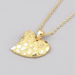 Valentine's Day Brass Textured Heart Pendant Cable Chain Necklaces for Women, Golden, 17.48 inch(44.4cm), 43mm extender(NJEW-WH0020-86B)