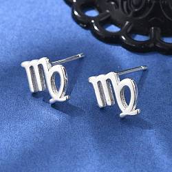 S925 Sterling Silver Stud Earrings, Silver, Twelve Constellations, Virgo, 8x8.5mm(EJEW-K303-01S-06)