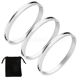 3Pcs Egg Shaped 201 Stainless Steel Grooved Hinged Bangles, for DIY Electroplated, Leather Inlay, Clay Rhinestone Pave Bangle Making, Stainless Steel Color, 1/4 inch(0.6cm), Inner Diameter: 2x2-3/8 inch(5.05x6cm)(STAS-UN0048-68)