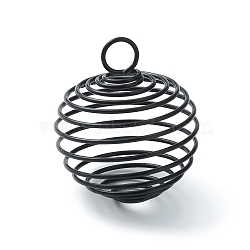 Carbon Steel Spiral Bead Cage Pendants, Hollow Spring Ball Charms, Electrophoresis Black, 28x25mm, Hole: 5mm(IFIN-WH0027-47C-EB)
