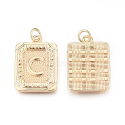 Brass Pendants, with Jump Rings, Cadmium Free & Nickel Free & Lead Free, Rectangle with Letter, Real 18K Gold Plated, Letter.C, 22.5x16x2mm, Jump Ring: 5x1mm, 3mm inner diameter(KK-N232-512C)