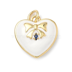 Brass Micro Pave Cubic Zirconia Charms, Heart, with Enamel and Jump Ring, Cadmium Free & Lead Free, Rack Plating, Long-Lasting Plated, Real 18K Gold Plated, White, 15.5x15x5.5mm, Hole: 3.3mm(KK-C156-20G-02)