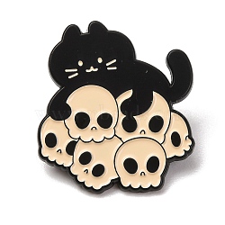 Enamel Pins, Black Alloy Lapel Pin Backs for Backpack Clothes, Cat with Skull, Beige, 30.5x27.5mm(JEWB-B047-03D)