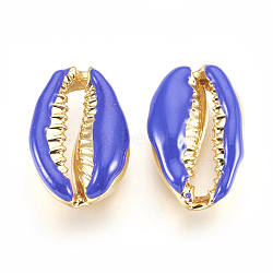 Alloy Beads, with Enamel, Shell, Real 18K Gold Plated, Blue, 19~20x12~12.5x6mm(ENAM-J642-05)