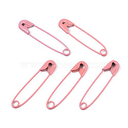 Spray Painted Iron Safety Pins, Cadmium Free & Nickel Free & Lead Free, Flamingo, 30~31x7x2.5mm(IFIN-T017-02L-NR)