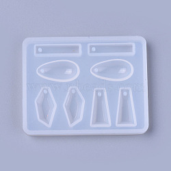 Pendant Silicone Molds, Resin Casting Molds, For UV Resin, Epoxy Resin Jewelry Making, teardrop, & Rectangle & Trapezoid & Polygon, White, 53x68x7mm, Hole: 2mm, Inner Diameter: 5~19x10~23mm(X-DIY-L014-17)