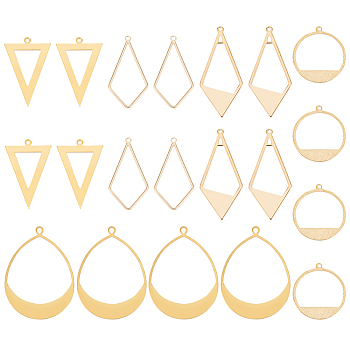 20Pcs 5 Style Brass Pendants, Rhombus & Teardop & Triangle, Golden, 22.5~49x16~35.5x0.8~1mm, Hole: 0.8~1.6mm, 4pcs/style
