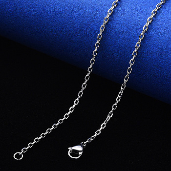 Non-Tarnish 304 Stainless Steel Cable Chain Necklace, with Lobster Claw Clasp, Stainless Steel Color, 19.68 inch(50cm), Link: 2x1.2x0.4mm