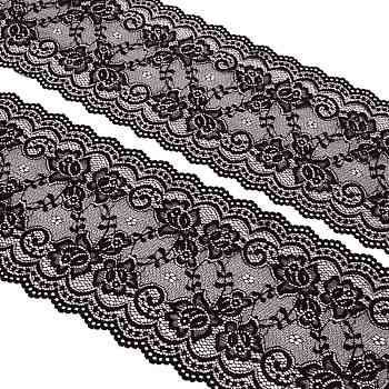 Lace Embroidery Costume Accessories, Applique Patch, Sewing Craft Decoration, Flower, Black, 150~160mm