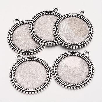 Tibetan Style Flat Round Alloy Pendant Cabochon Settings, Cadmium Free & Lead Free, Antique Silver, Tray: 25mm, 37x33x2mm, Hole: 3mm, about 180pcs/1000g
