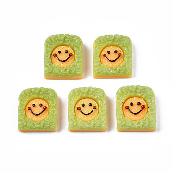 Opaque Epoxy Resin Cabochons, Imitation Food, Bread with Smiling Face, Yellow Green, 21x18x7mm