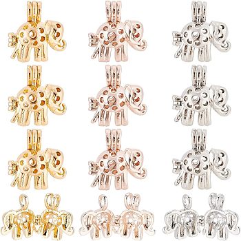 SUPERFINDINGS 12Pcs 3 Colors Rack Plating Alloy Locket Pendants, Elephant, Mixed Color, 21x20x10.5mm, Hole: 3x4.5mm, 4pcs/color