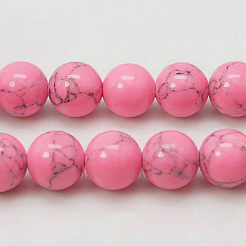 Synthetic Turquoise Beads Strands, Dyed, Round, Hot Pink, 6mm, Hole: 1mm, about 66pcs/strand, 15.7 inch
