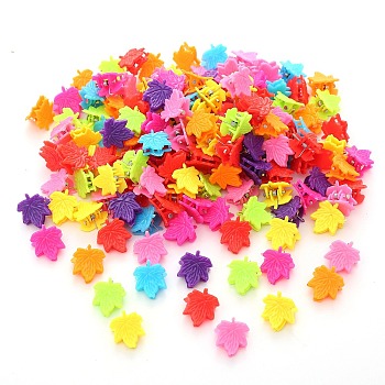 Cute Candy Colors Mini Plastic Claw Hair Clips, with Iron Findings, for Girls, Leaf, 16x15mm, 100pcs/bag