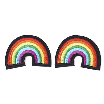 Computerized Embroidery Cloth Iron On Patches, Costume Accessories, Appliques, Rainbow, Colorful, 44x61x2mm