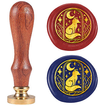 Wax Seal Stamp Set, Sealing Wax Stamp Solid Brass Head with Wood Handle, for Envelopes Invitations, Gift Card, Fox, 83x22mm, Stamps: 25x14.5mm