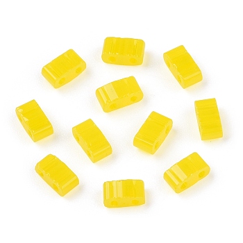 2-Hole Glass Seed Beads, Transparent Colours, Rectangle, Yellow, 4.5~5.5x2x2~2.5mm, Hole: 0.5~0.8mm
