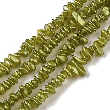 Electroplate Glass Beads Strands, Chip, Olive Drab, 2.5~6.5x3~10x4~12.5mm, Hole: 1mm, 33.86''(86cm)