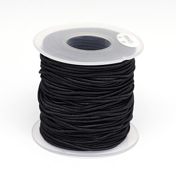 Round Elastic Cord Wrapped by Nylon Thread, Black, 0.8mm, about 54.68 yards(50m)/roll